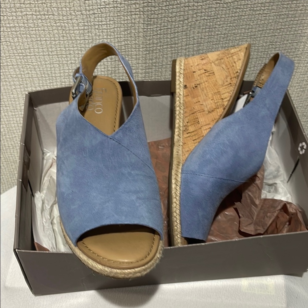 Franco Sarto Blue Wedge Peep-Toe Shoes